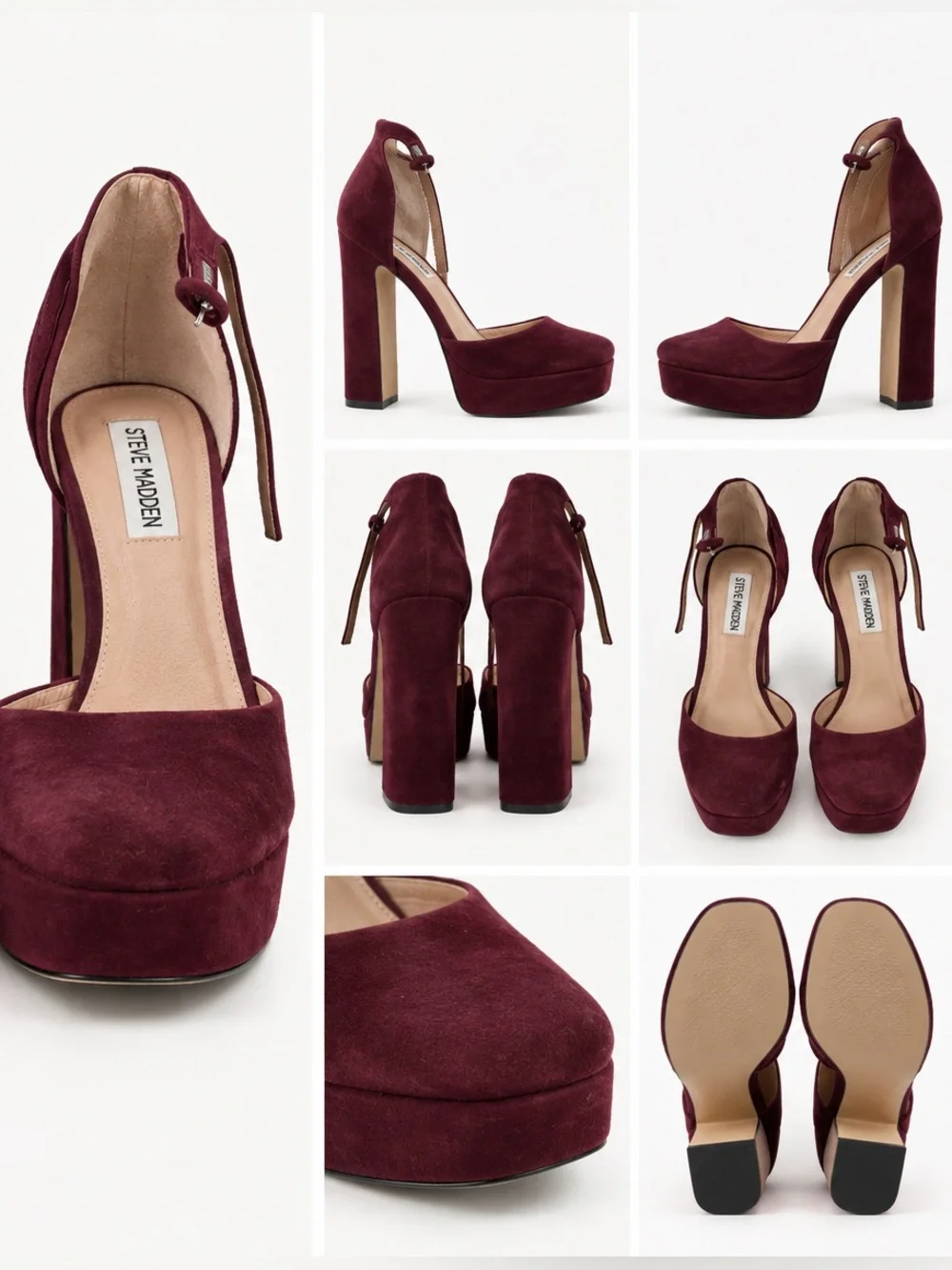 Steve Madden Burgundy Suede Platform Ankle Strap Heels